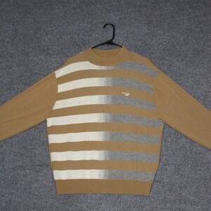 Vintage Crocodile Sweater Mens XXL Tan Grey White Striped Wool Blend Long Sleeve